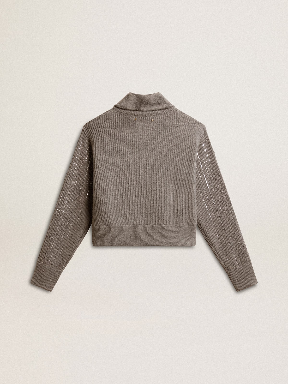 Golden Goose Women's cropped sweater in gray melange wool with sequins