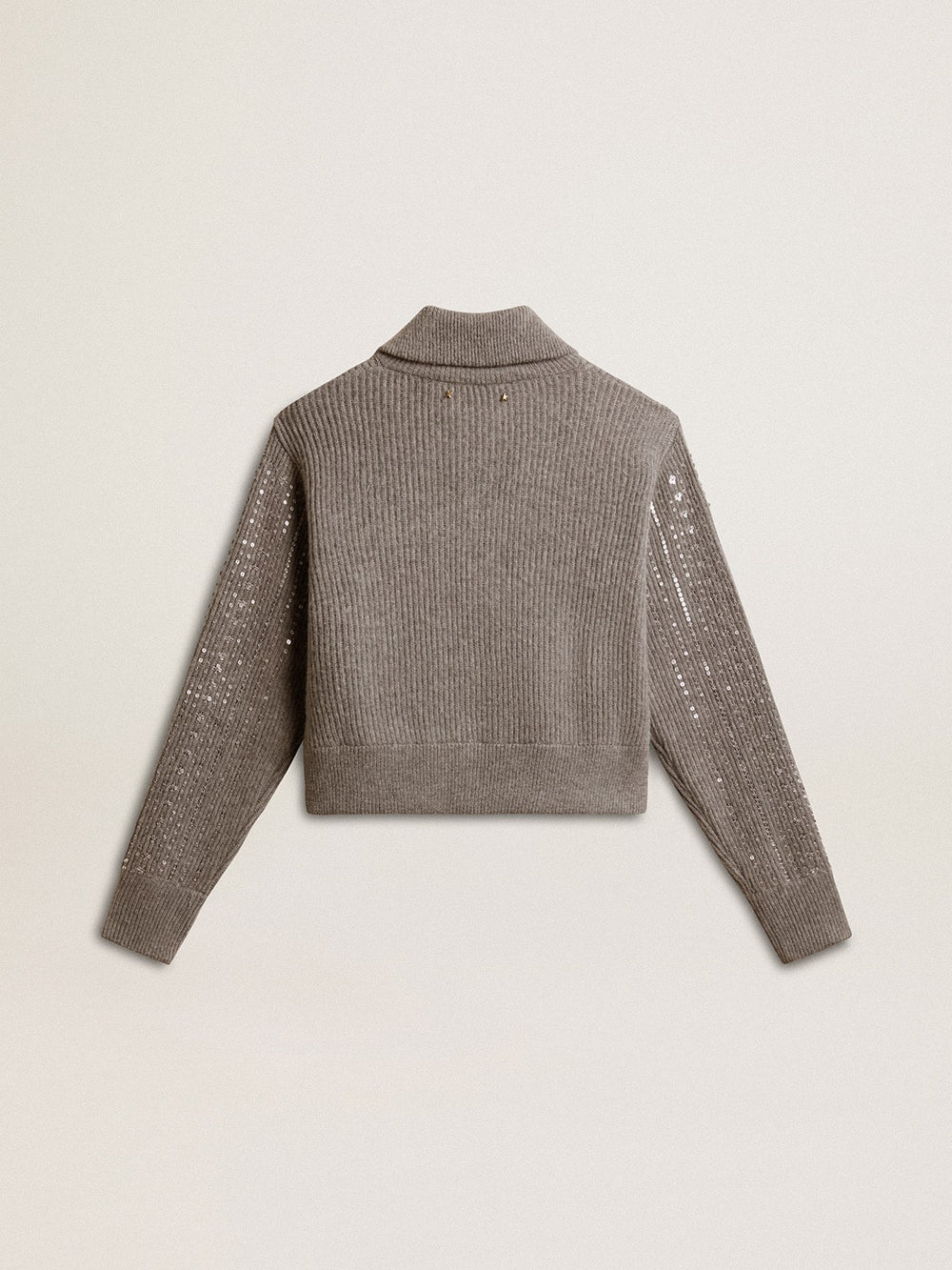 Golden Goose Women's cropped sweater in gray melange wool with sequins