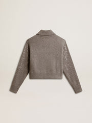 Golden Goose Women's cropped sweater in gray melange wool with sequins