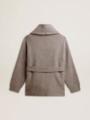 Golden Goose Women's cardigan in gray melange wool with embroidery on the front