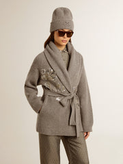Golden Goose Women's cardigan in gray melange wool with embroidery on the front