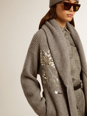 Golden Goose Women's cardigan in gray melange wool with embroidery on the front