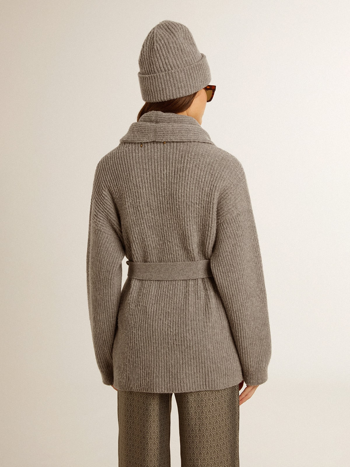 Golden Goose Women's cardigan in gray melange wool with embroidery on the front