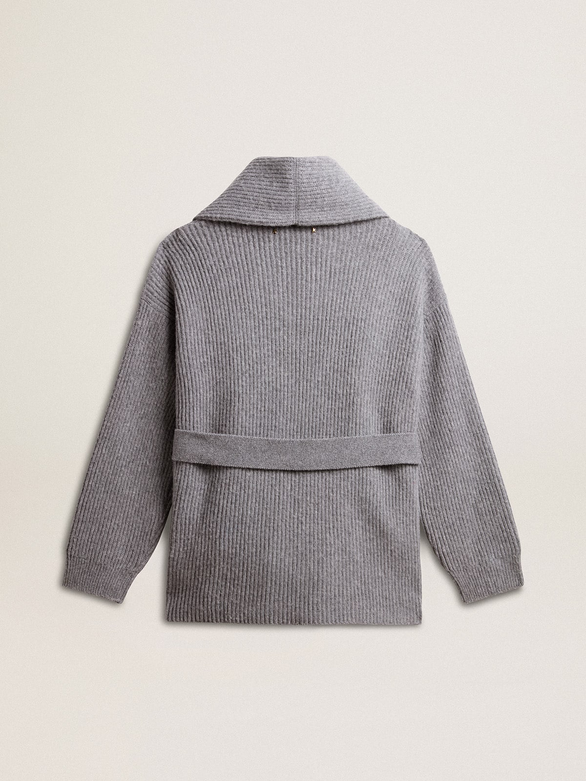 Golden Goose Women's cardigan in gray melange wool with embroidery on the front