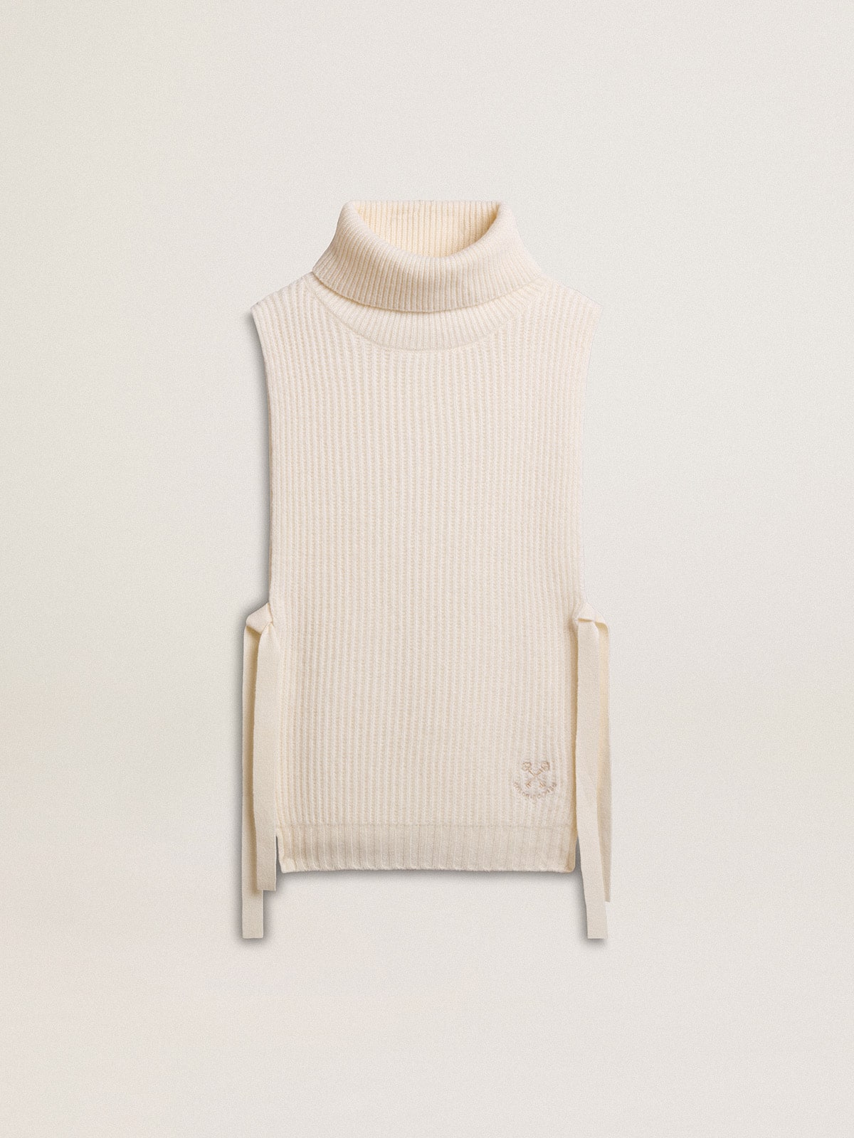 Golden Goose Unisex white high-neck sleeveless sweater in ribbed wool