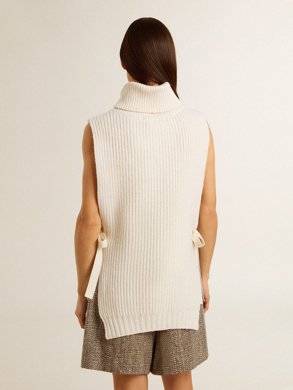 Golden Goose Unisex white high-neck sleeveless sweater in ribbed wool