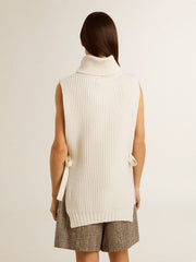 Golden Goose Unisex white high-neck sleeveless sweater in ribbed wool