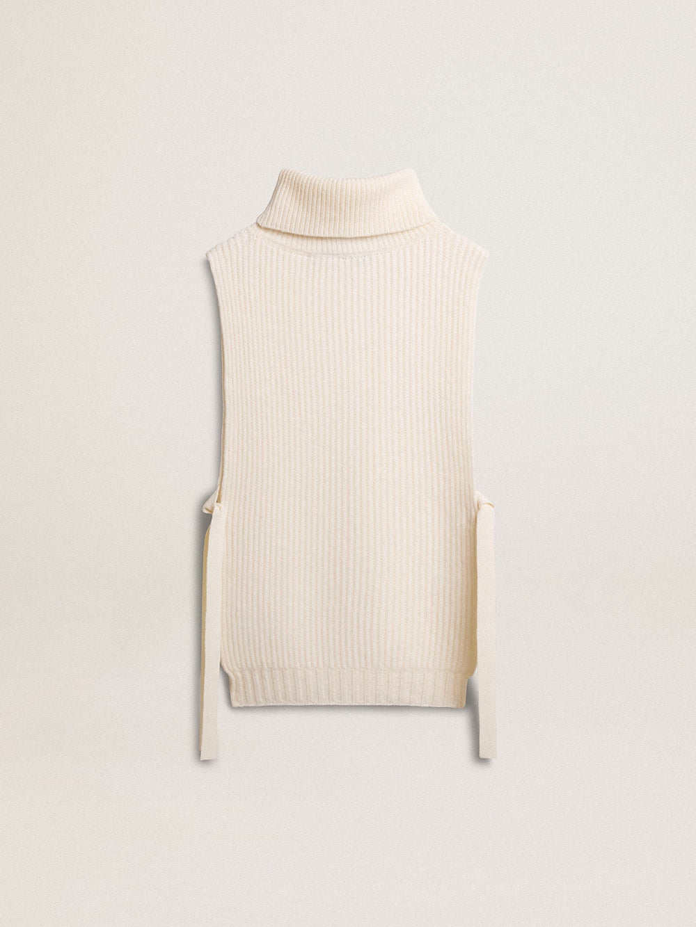 Golden Goose Unisex white high-neck sleeveless sweater in ribbed wool