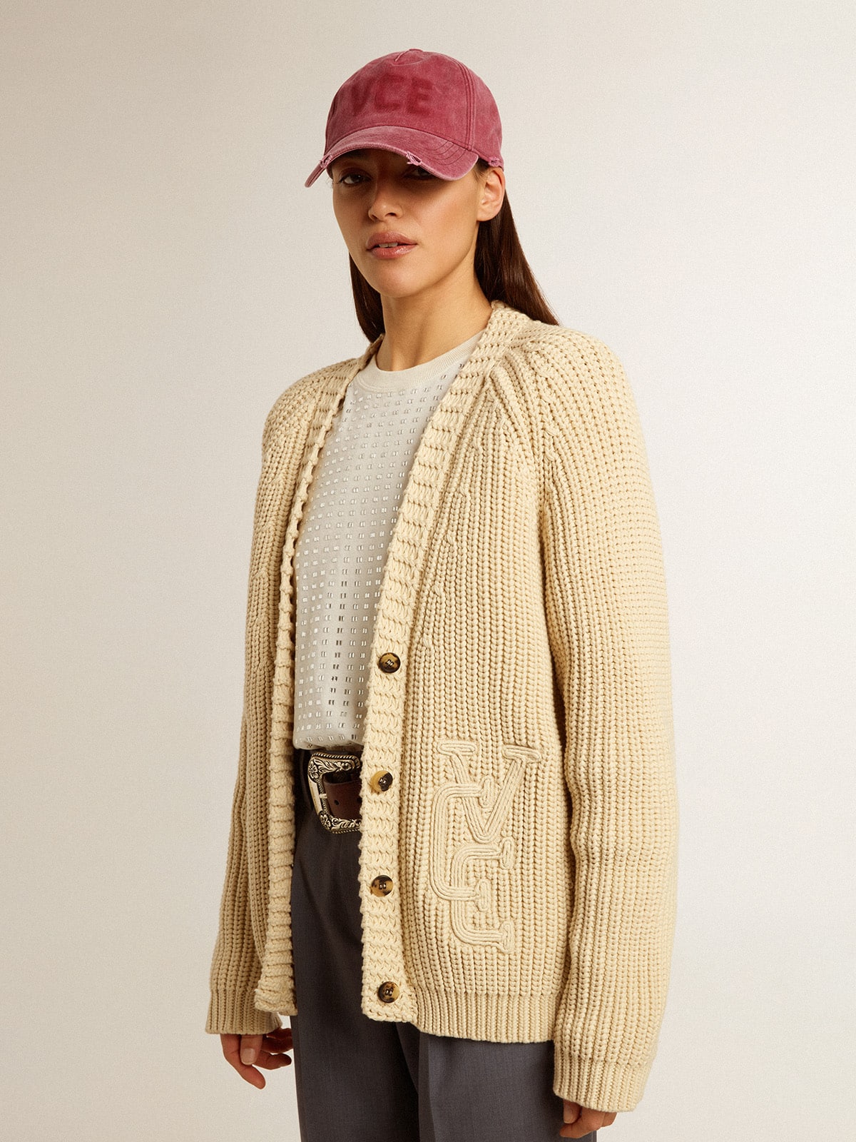 Golden Goose Women's cotton cardigan with embroidery on the front