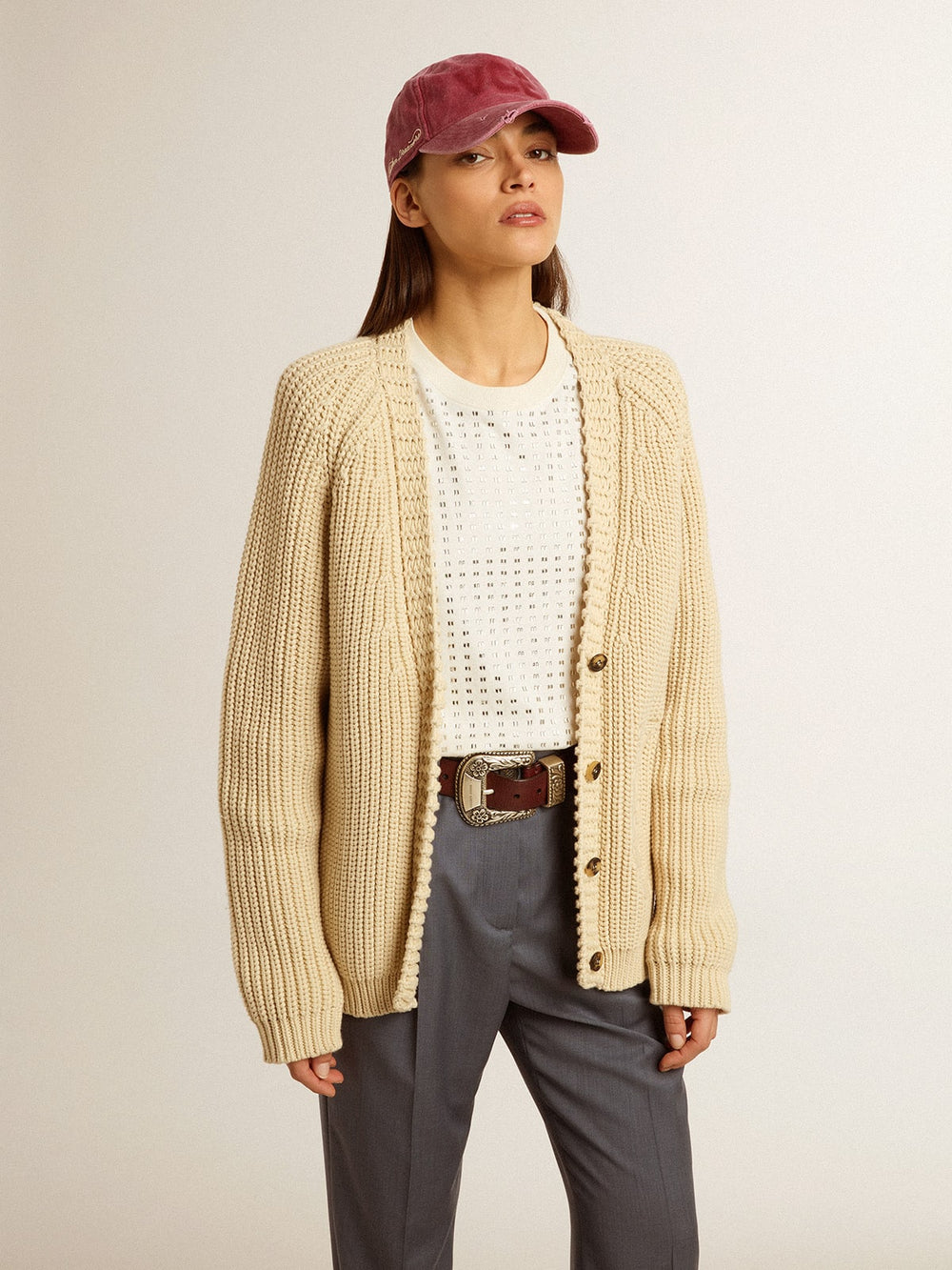 Golden Goose Women's cotton cardigan with embroidery on the front