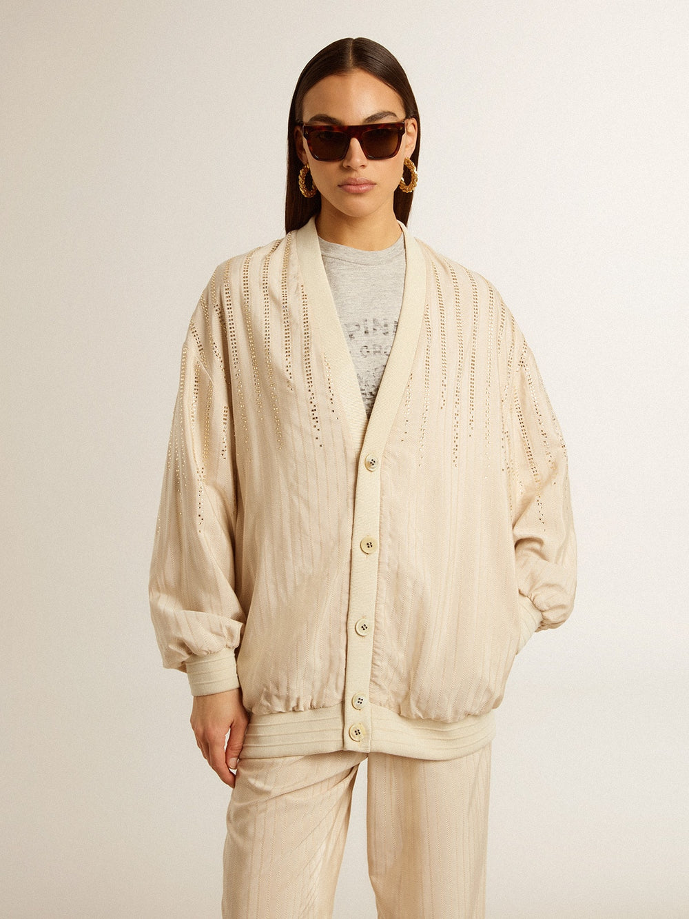 Golden Goose Women's silk and viscose cardigan with pinstripe motif