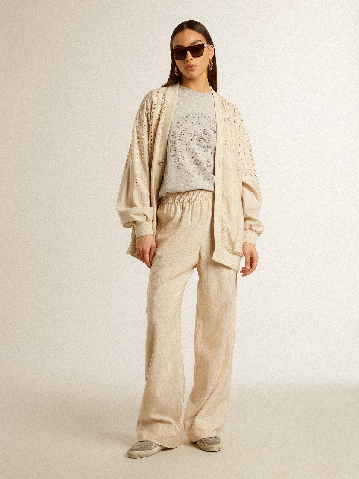 Golden Goose Women's silk and viscose cardigan with pinstripe motif