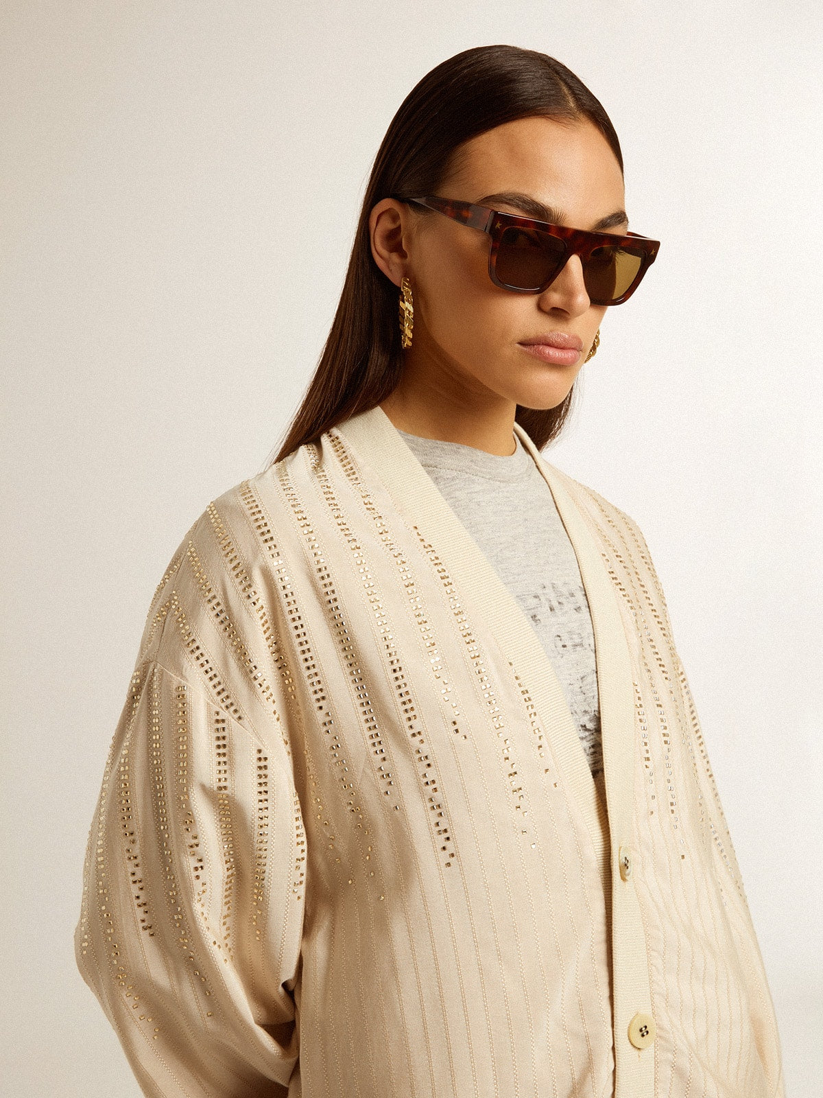 Golden Goose Women's silk and viscose cardigan with pinstripe motif