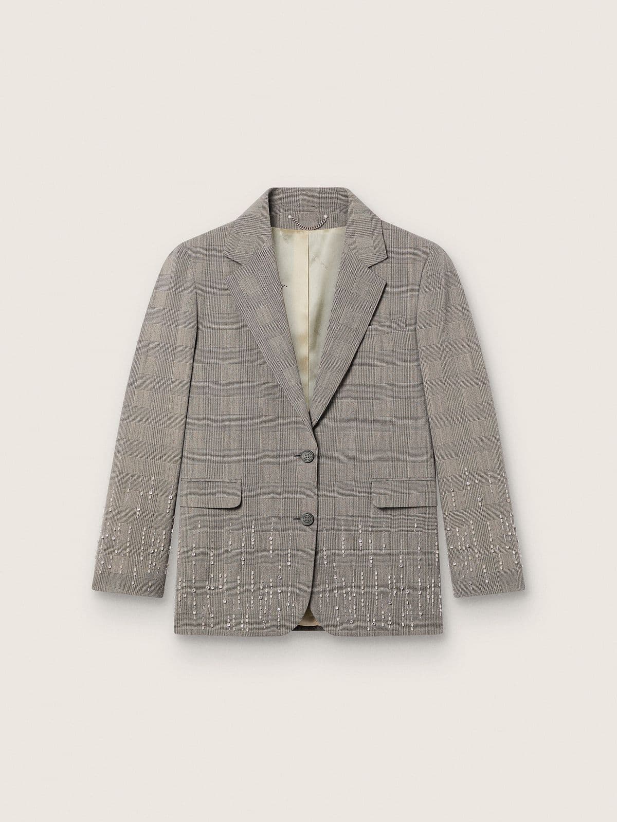 Golden Goose Women's jacket in gray Prince of Wales check with crystal embroidery