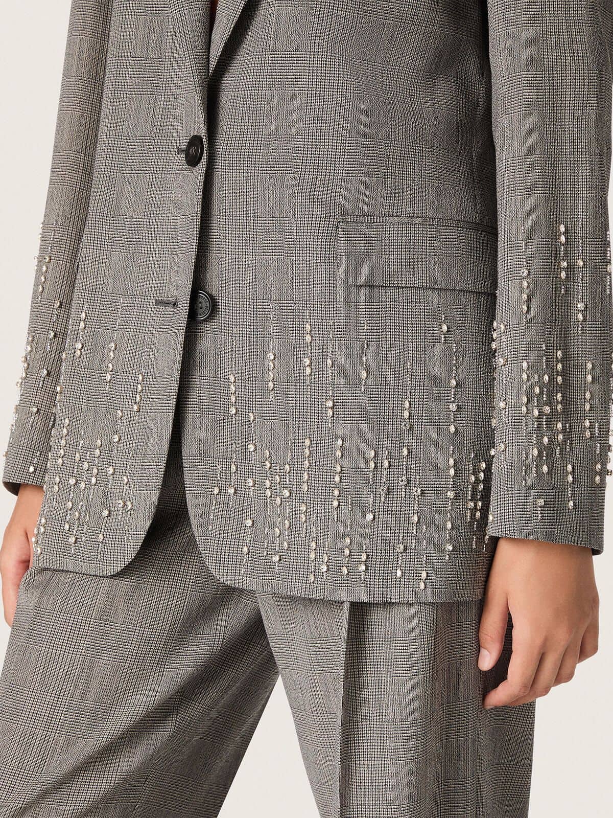 Golden Goose Women's jacket in gray Prince of Wales check with crystal embroidery