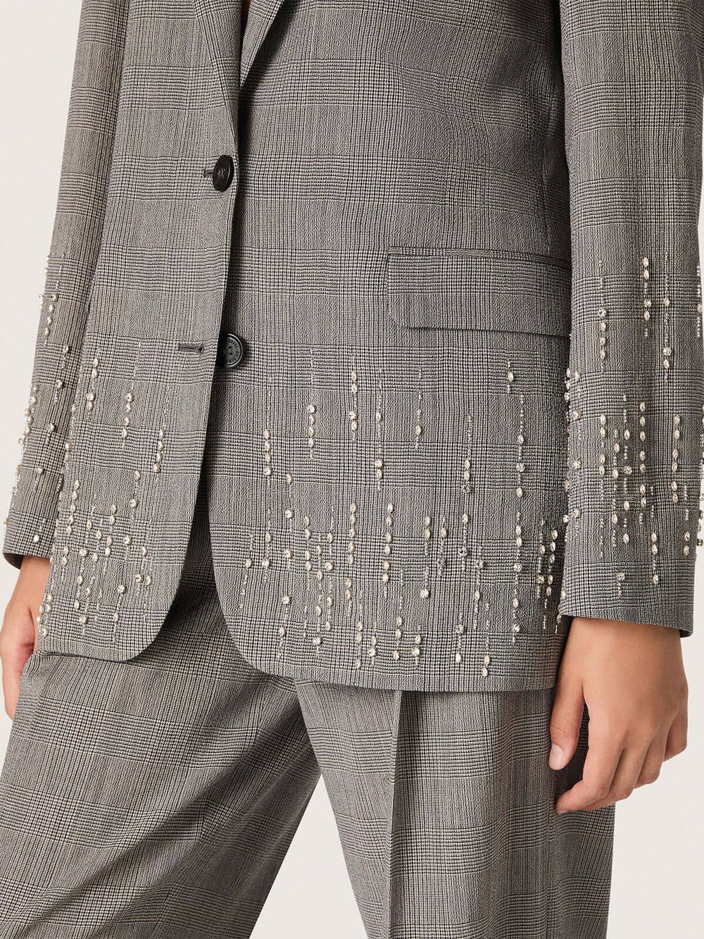 Golden Goose Women's jacket in gray Prince of Wales check with crystal embroidery