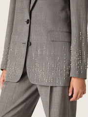 Golden Goose Women's jacket in gray Prince of Wales check with crystal embroidery