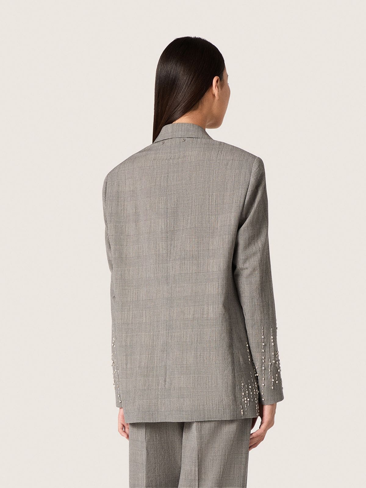 Golden Goose Women's jacket in gray Prince of Wales check with crystal embroidery