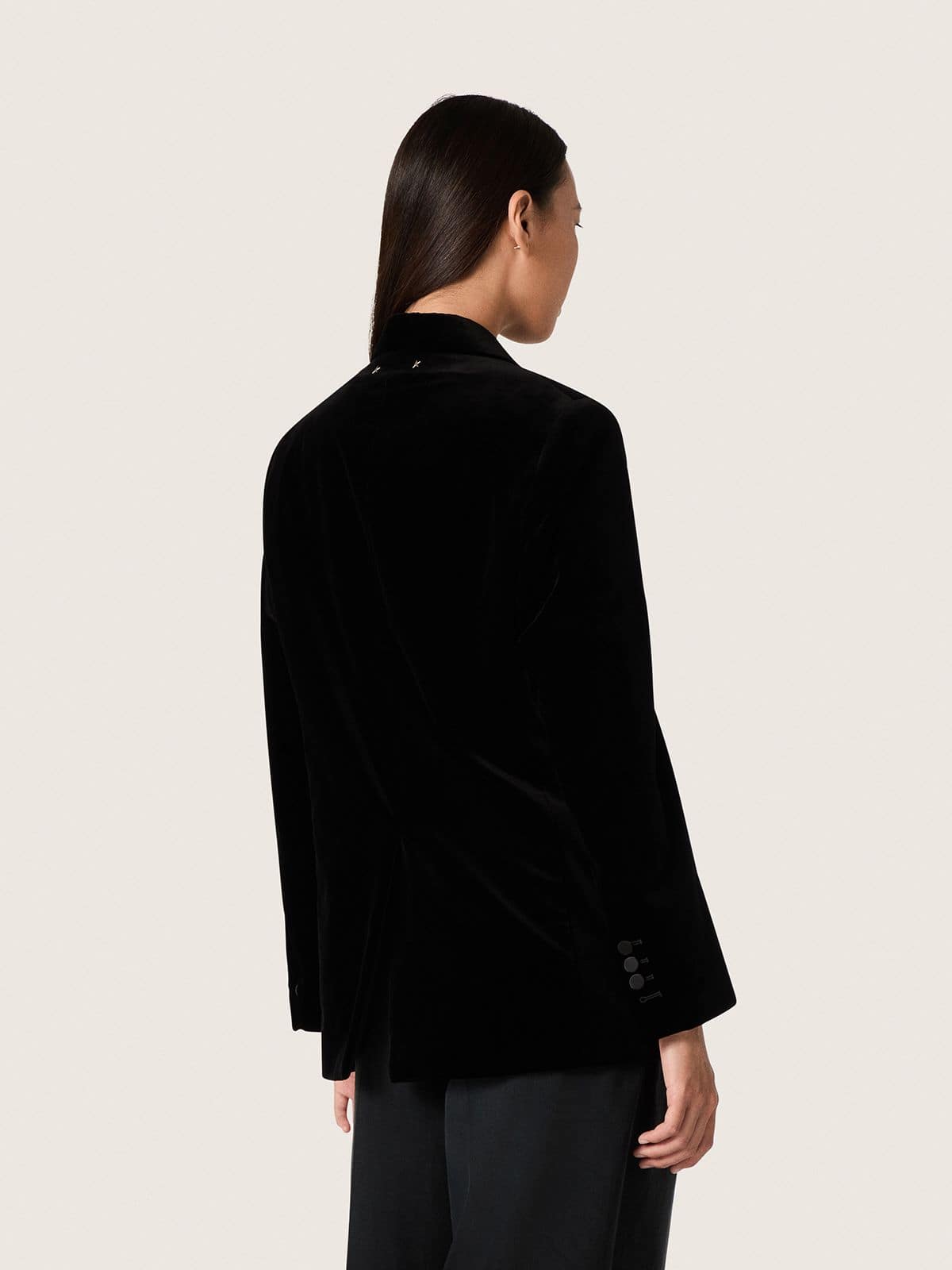 Golden Goose Women's double-breasted jacket in black velvet with black satin lapels