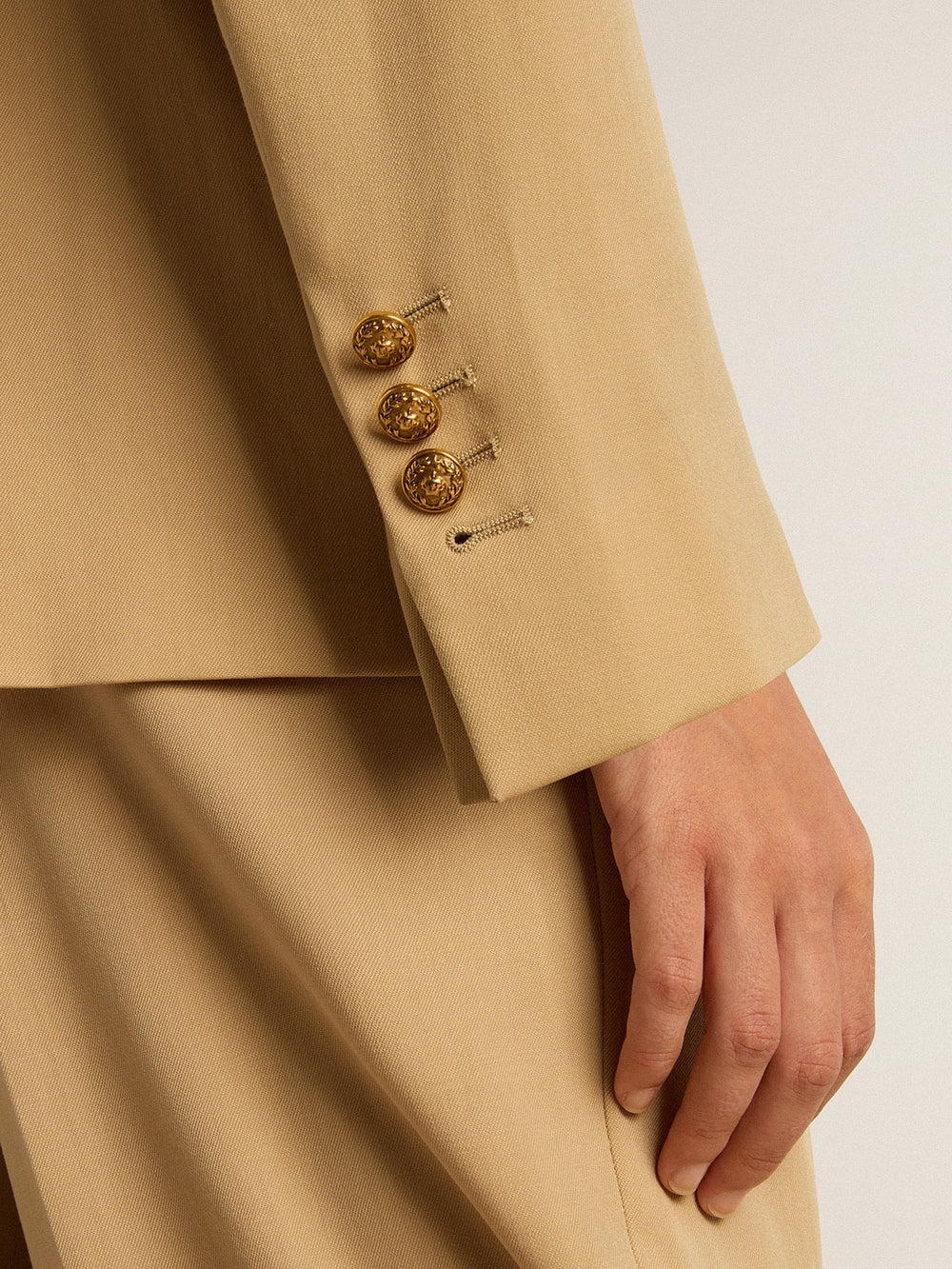 Golden Goose Women’s double-breasted blazer in sand with gold heraldic buttons