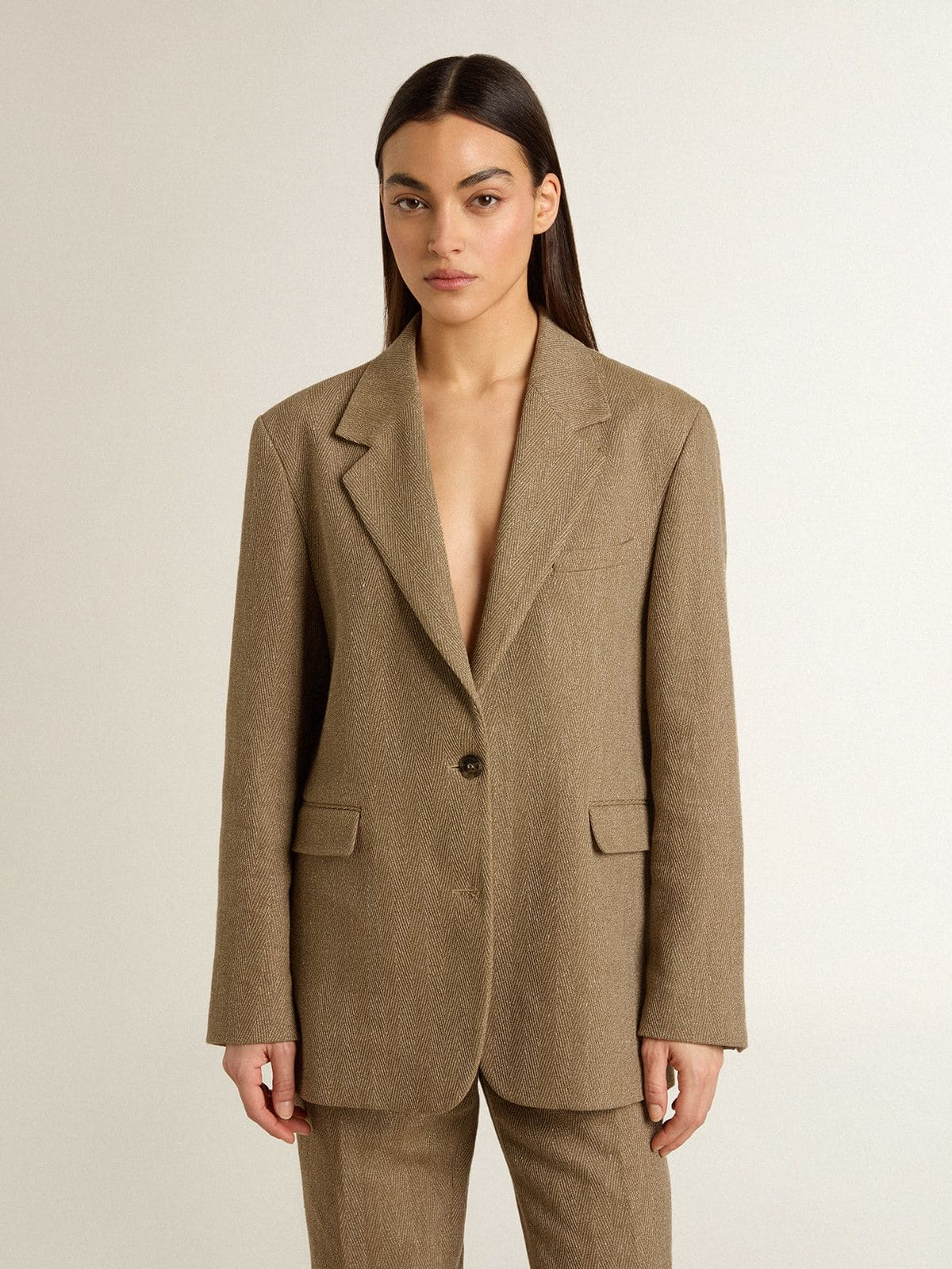 Golden Goose Women's single-breasted blazer in sand-colored herringbone
