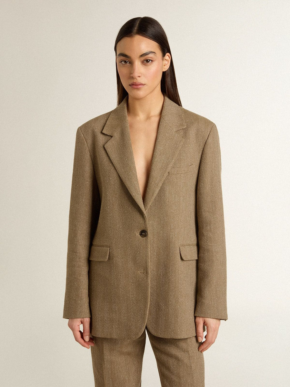 Golden Goose Women's single-breasted blazer in sand-colored herringbone