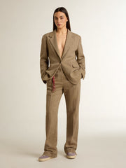 Golden Goose Women's single-breasted blazer in sand-colored herringbone
