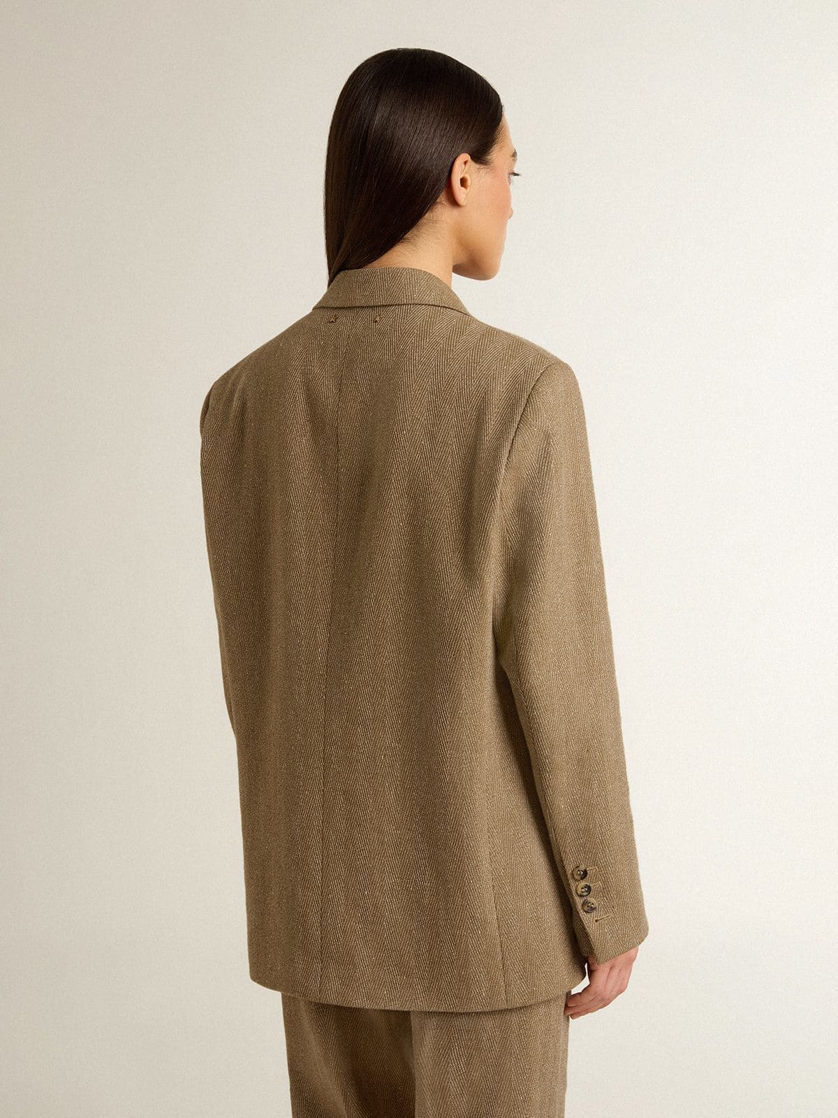 Golden Goose Women's single-breasted blazer in sand-colored herringbone