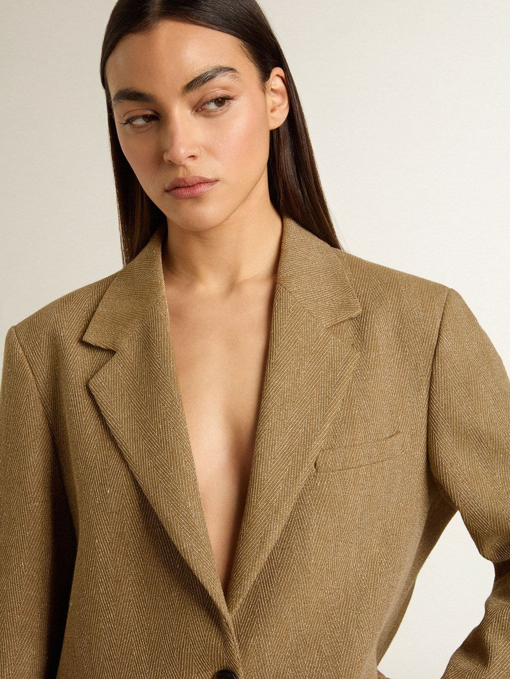 Golden Goose Women's single-breasted blazer in sand-colored herringbone
