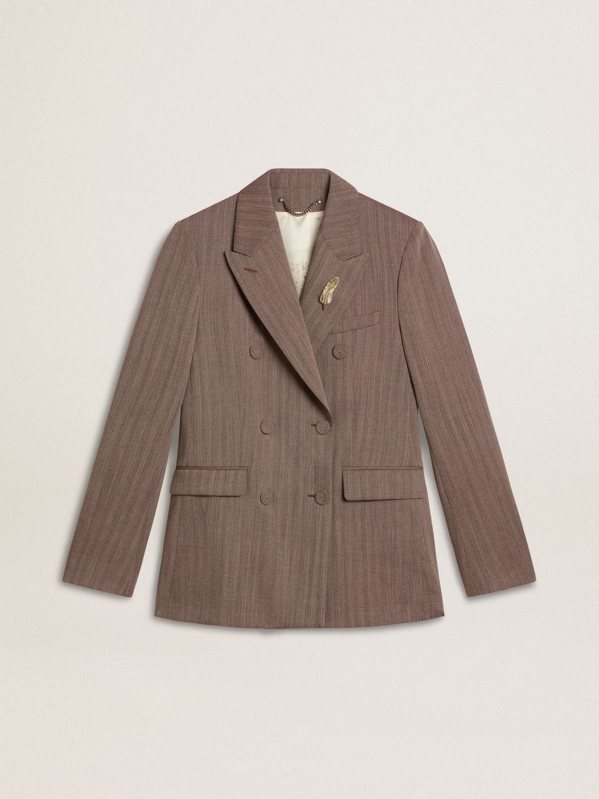Golden Goose Women's double-breasted blazer in beige chevron wool blend