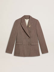Golden Goose Women's double-breasted blazer in beige chevron wool blend