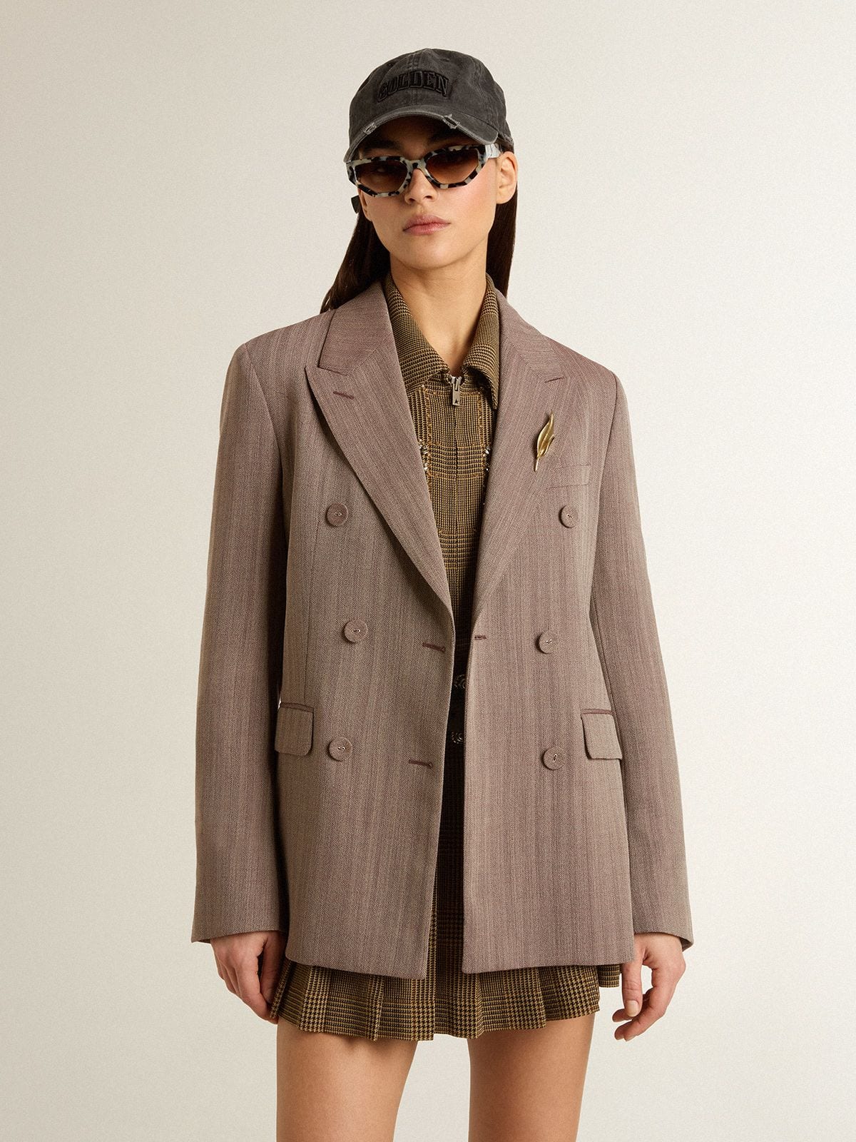 Golden Goose Women's double-breasted blazer in beige chevron wool blend