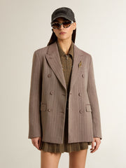 Golden Goose Women's double-breasted blazer in beige chevron wool blend