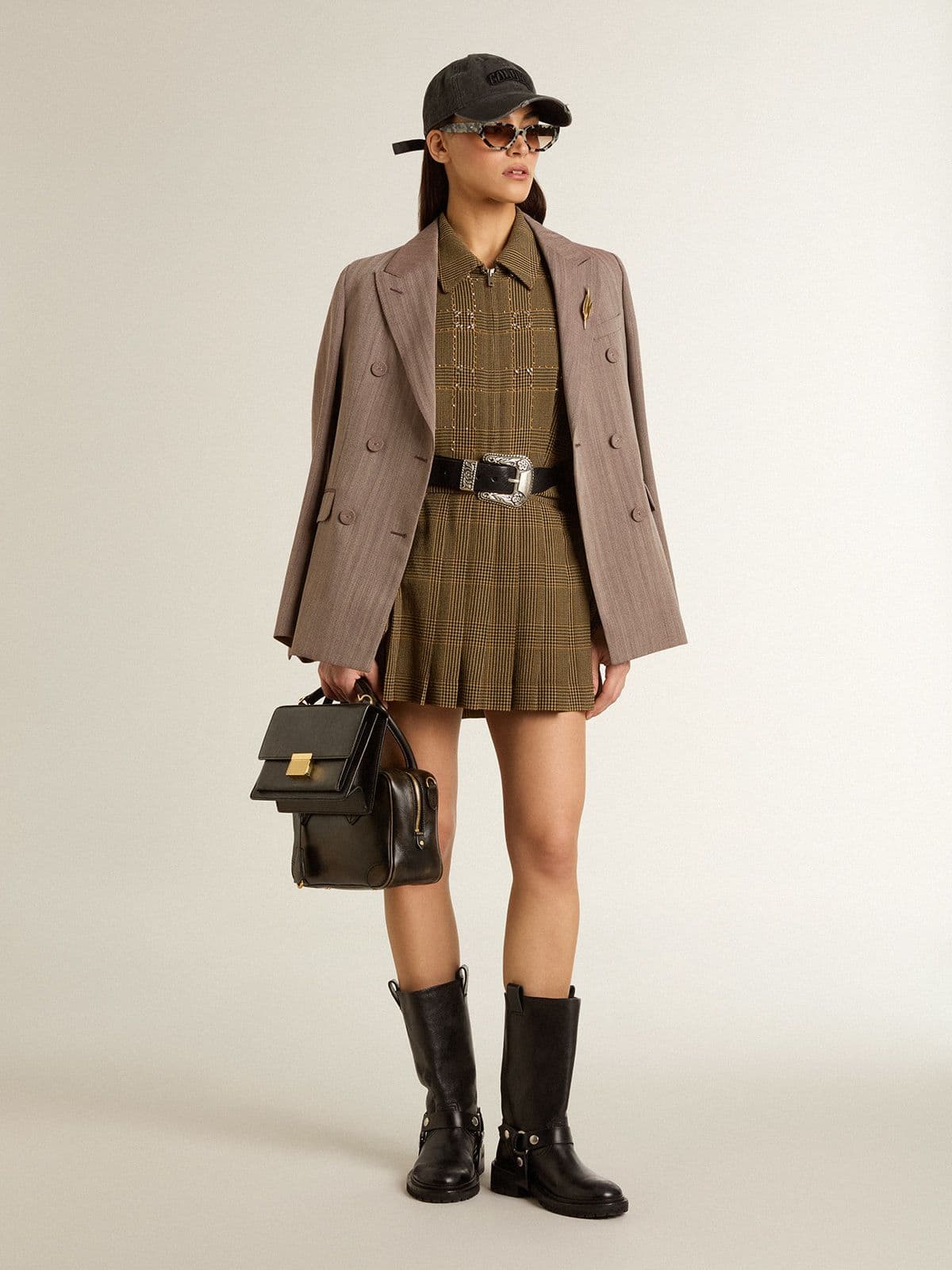 Golden Goose Women's double-breasted blazer in beige chevron wool blend