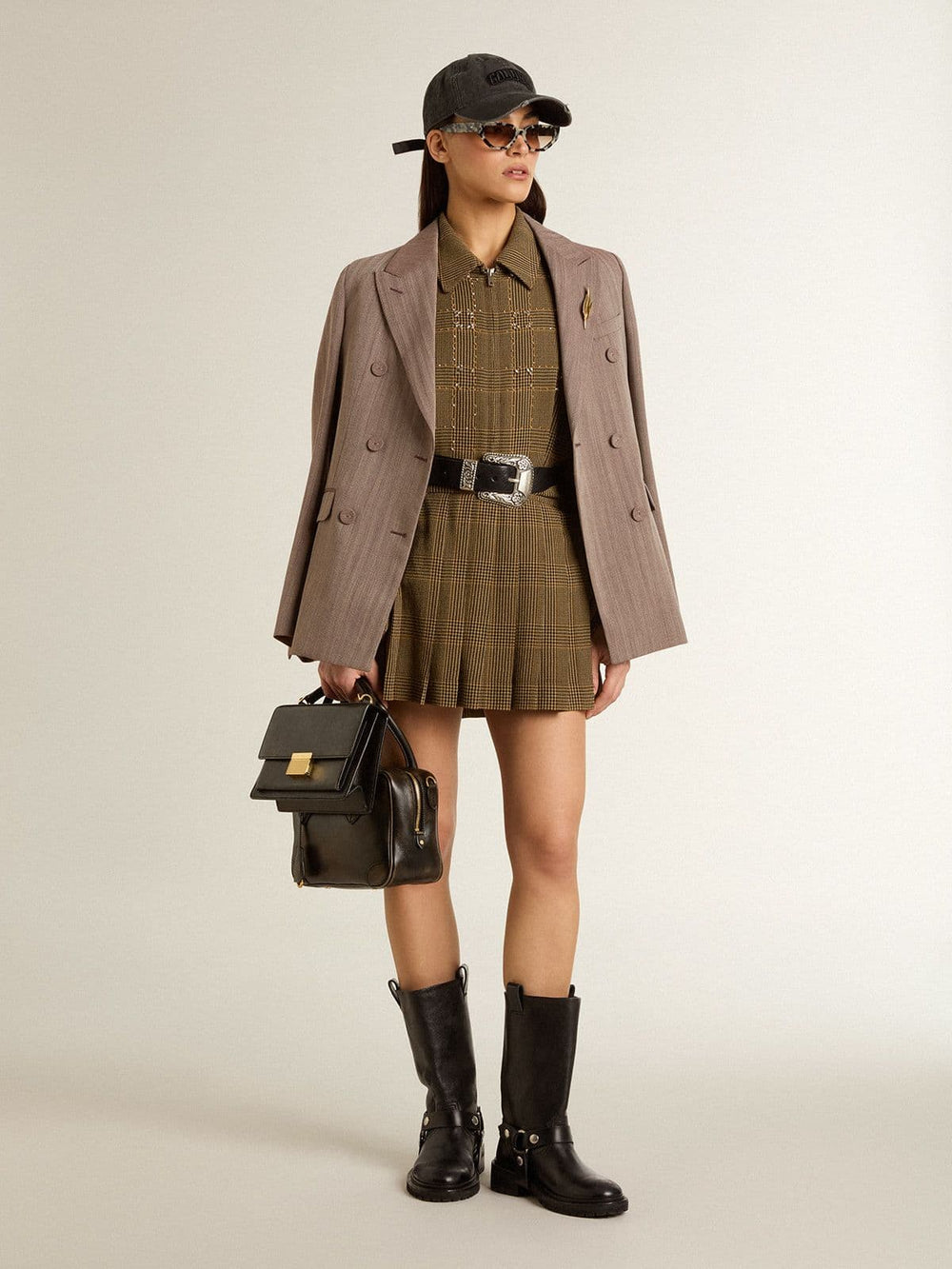 Golden Goose Women's double-breasted blazer in beige chevron wool blend