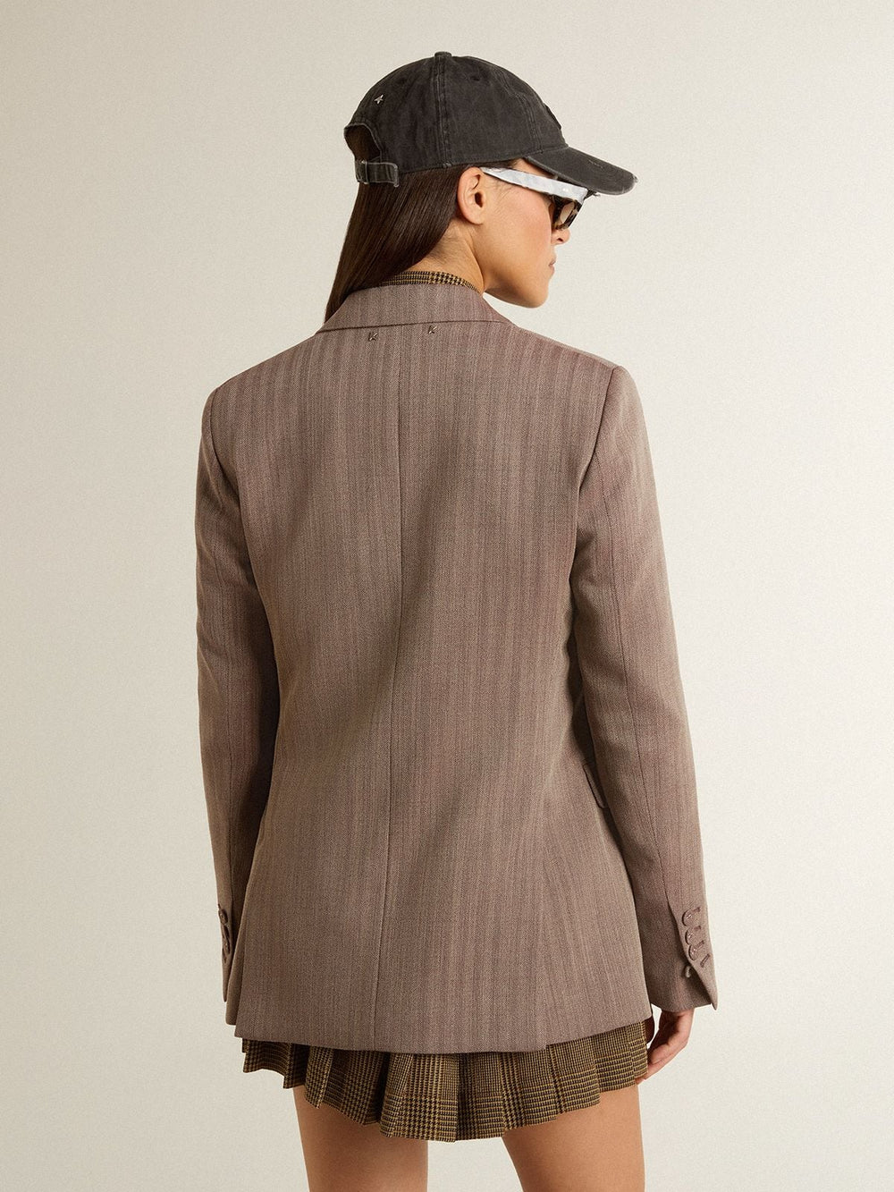 Golden Goose Women's double-breasted blazer in beige chevron wool blend