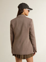 Golden Goose Women's double-breasted blazer in beige chevron wool blend