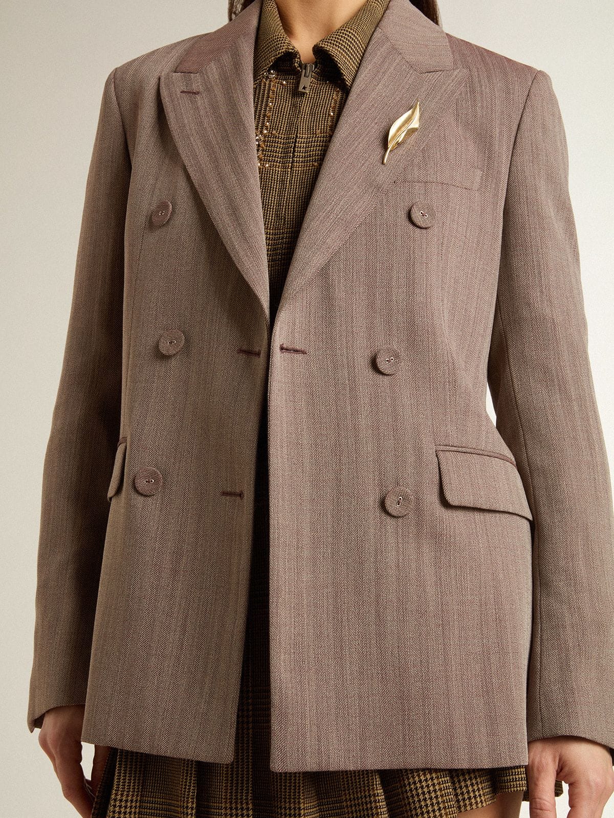 Golden Goose Women's double-breasted blazer in beige chevron wool blend