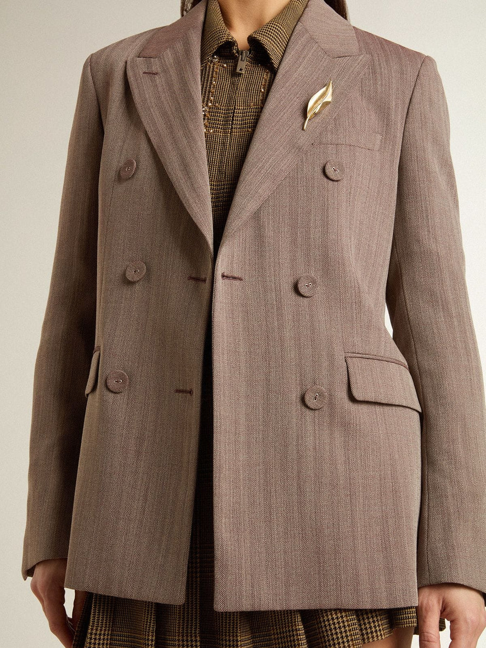Golden Goose Women's double-breasted blazer in beige chevron wool blend
