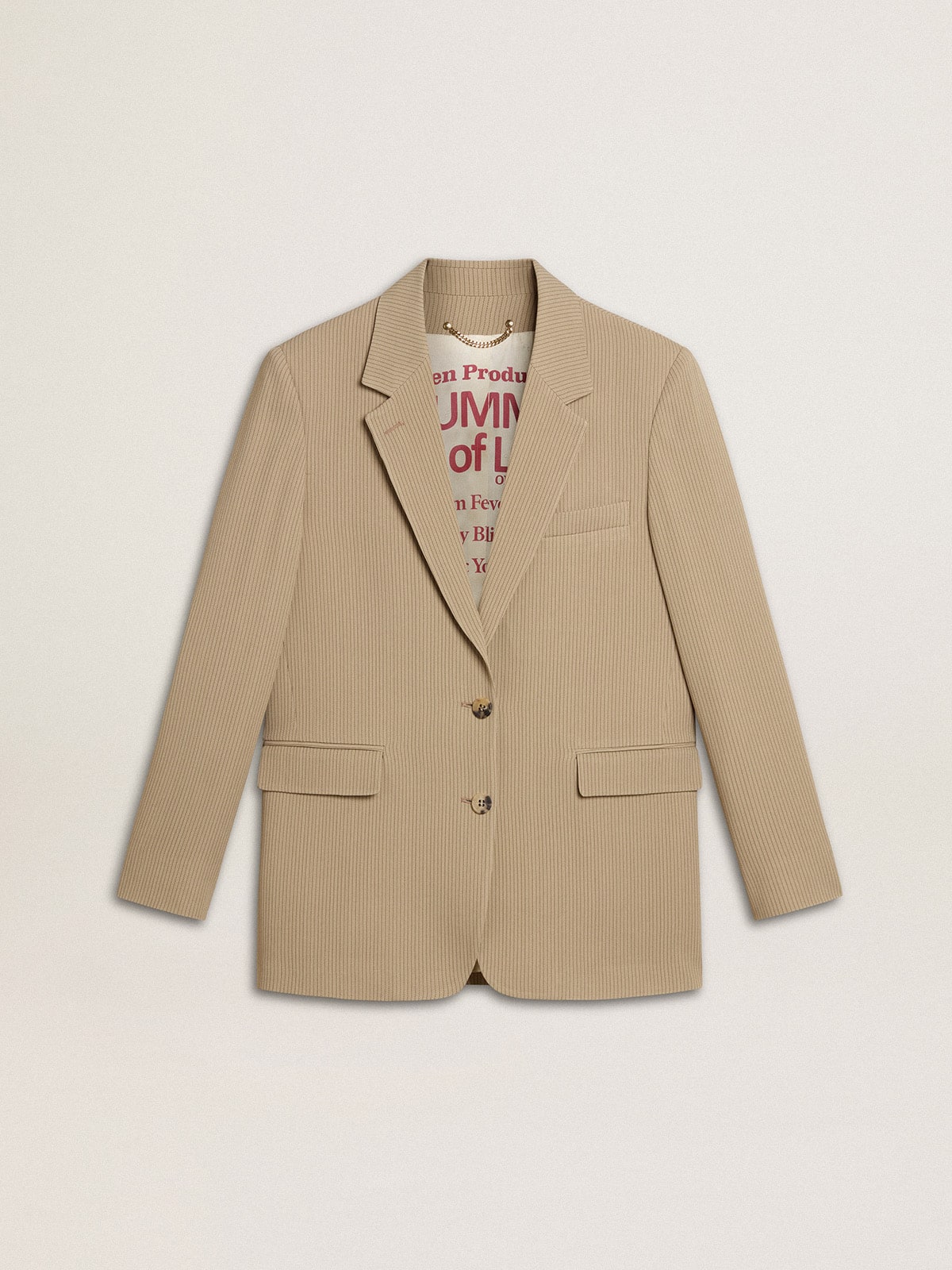 Golden Goose Women's beige pinstripe single-breasted jacket with an oversized fit