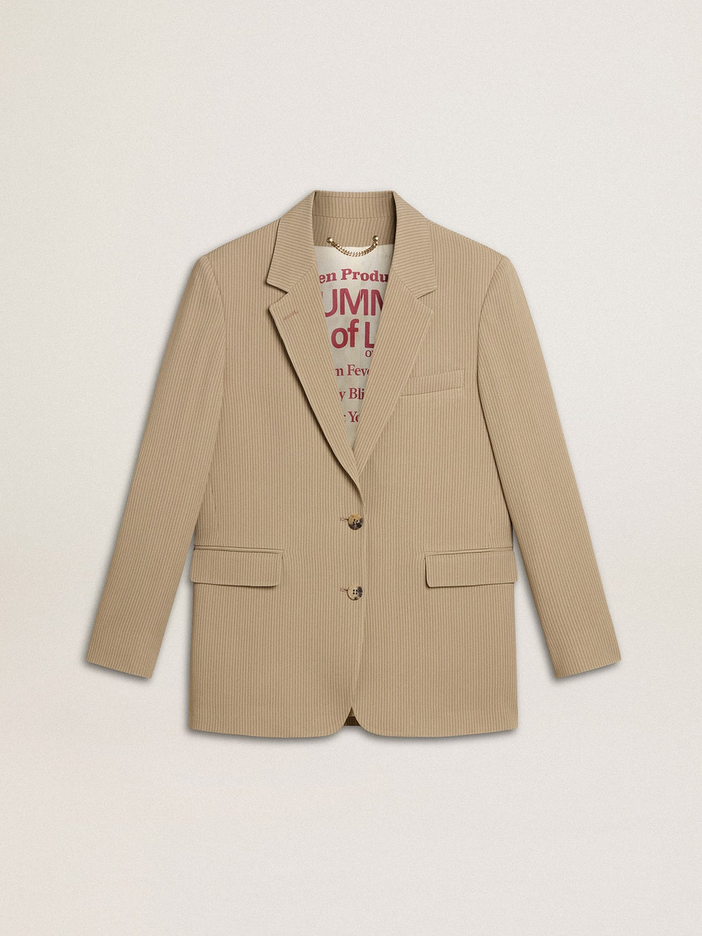 Golden Goose Women's beige pinstripe single-breasted jacket with an oversized fit