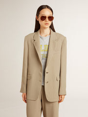 Golden Goose Women's beige pinstripe single-breasted jacket with an oversized fit