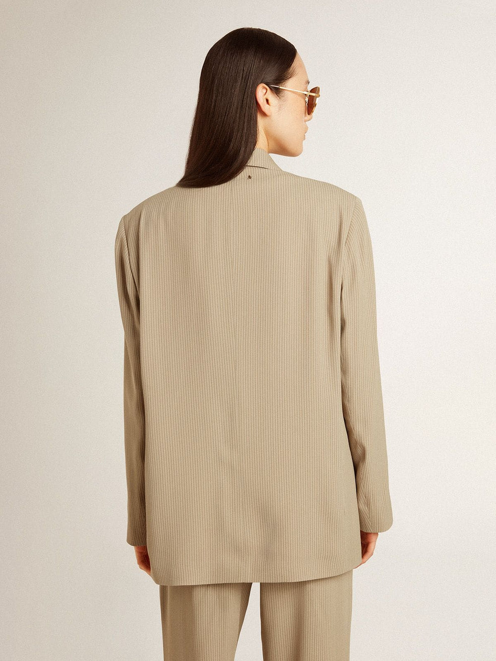 Golden Goose Women's beige pinstripe single-breasted jacket with an oversized fit