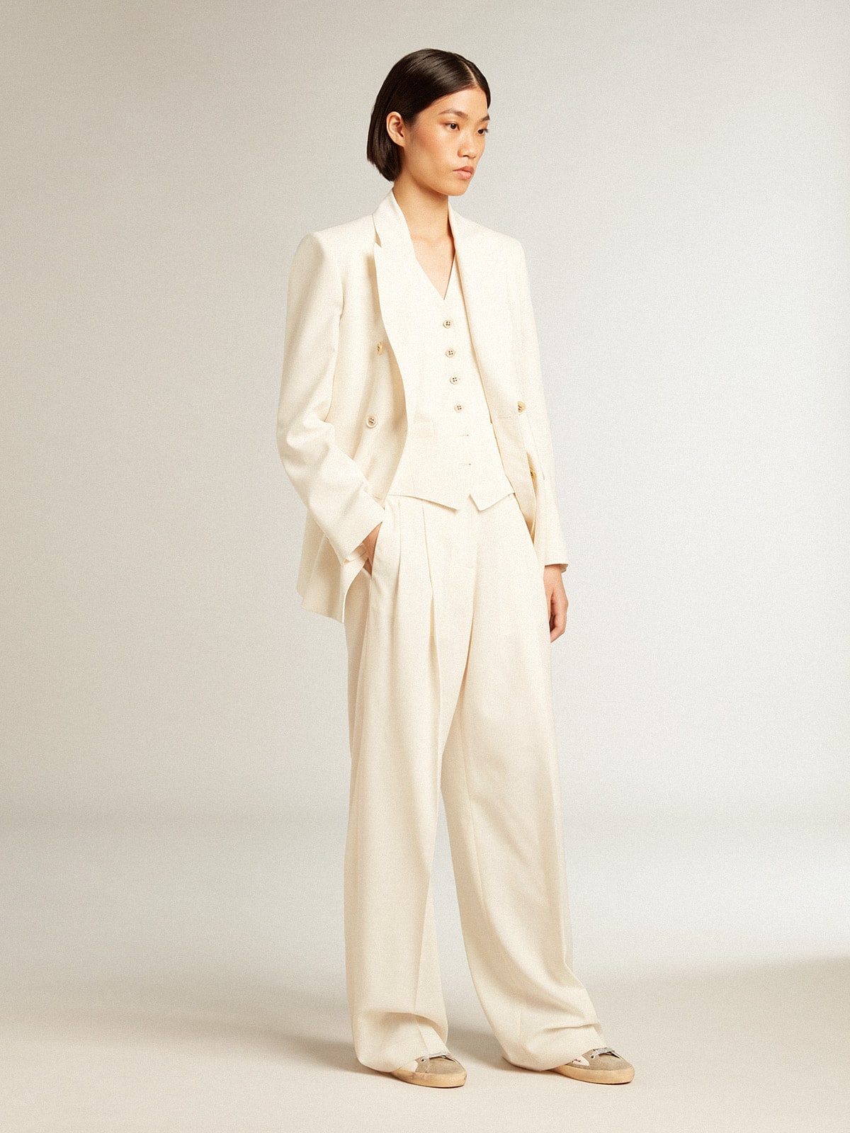 Golden Goose Women’s aged white double-breasted blazer