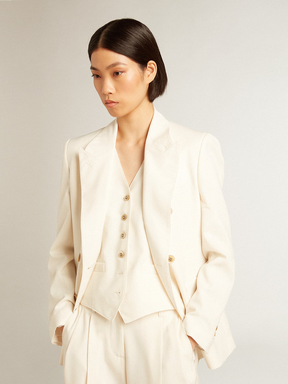Golden Goose Women’s aged white double-breasted blazer
