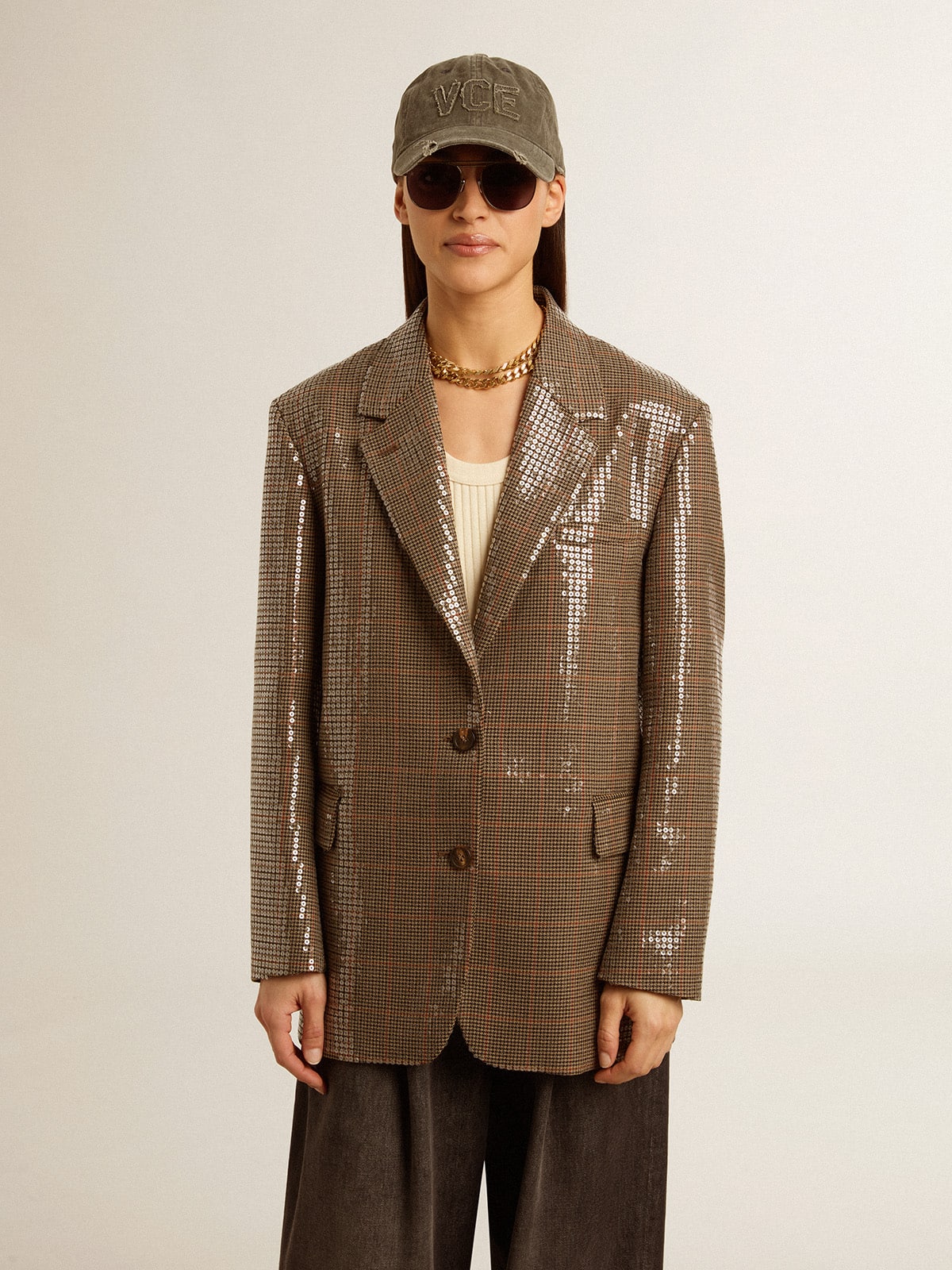 Golden Goose Women's houndstooth jacket with all-over sequin embroidery