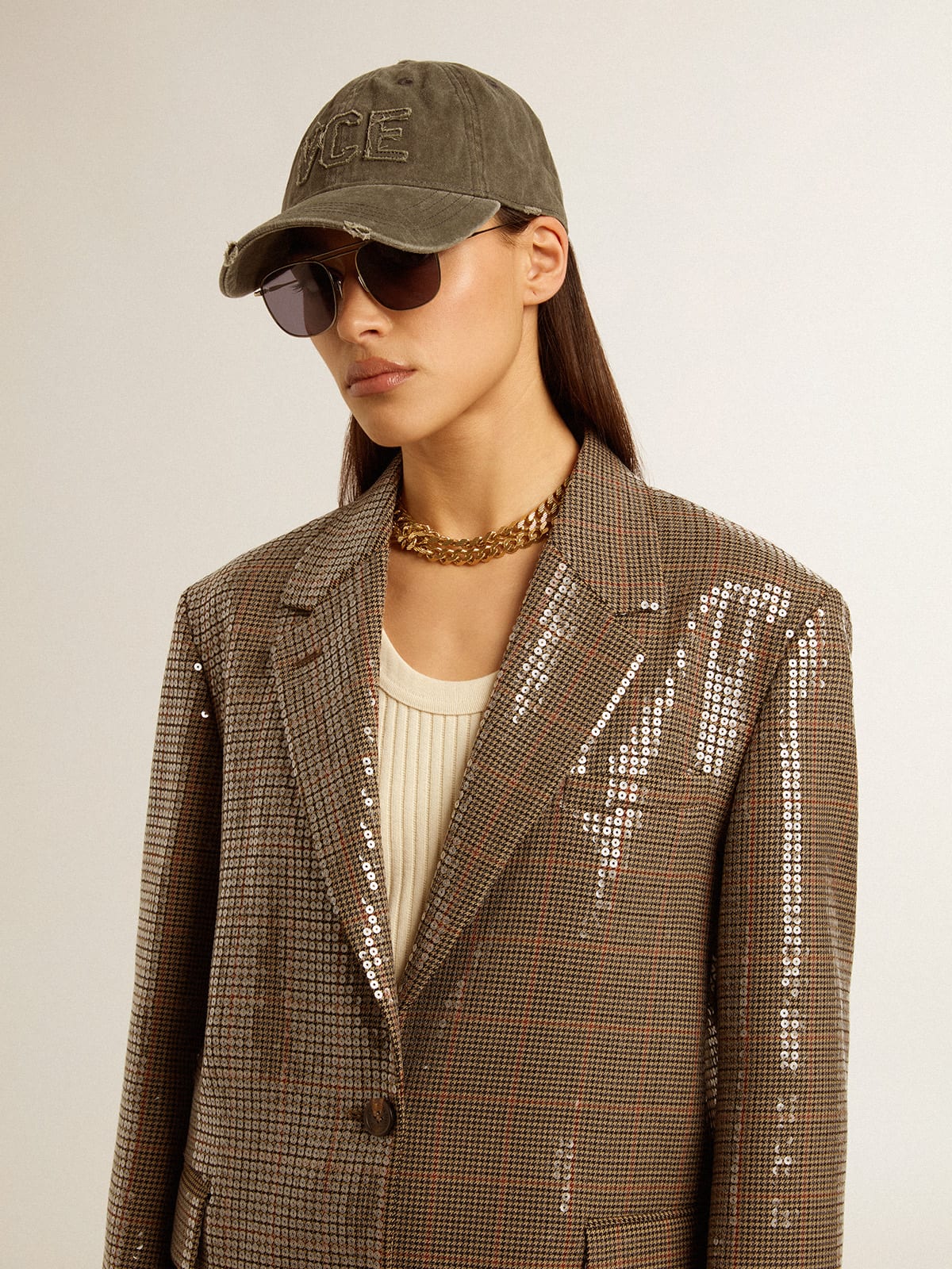 Golden Goose Women's houndstooth jacket with all-over sequin embroidery