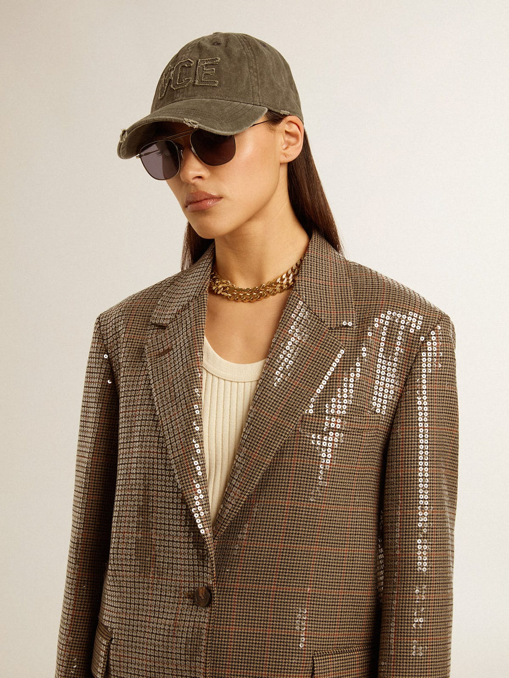 Golden Goose Women's houndstooth jacket with all-over sequin embroidery