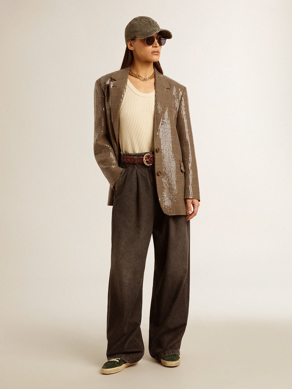 Golden Goose Women's houndstooth jacket with all-over sequin embroidery