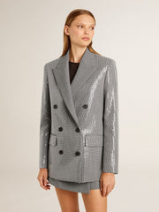 Golden Goose Double-breasted wool boyfriend jacket in micro houndstooth and sequins